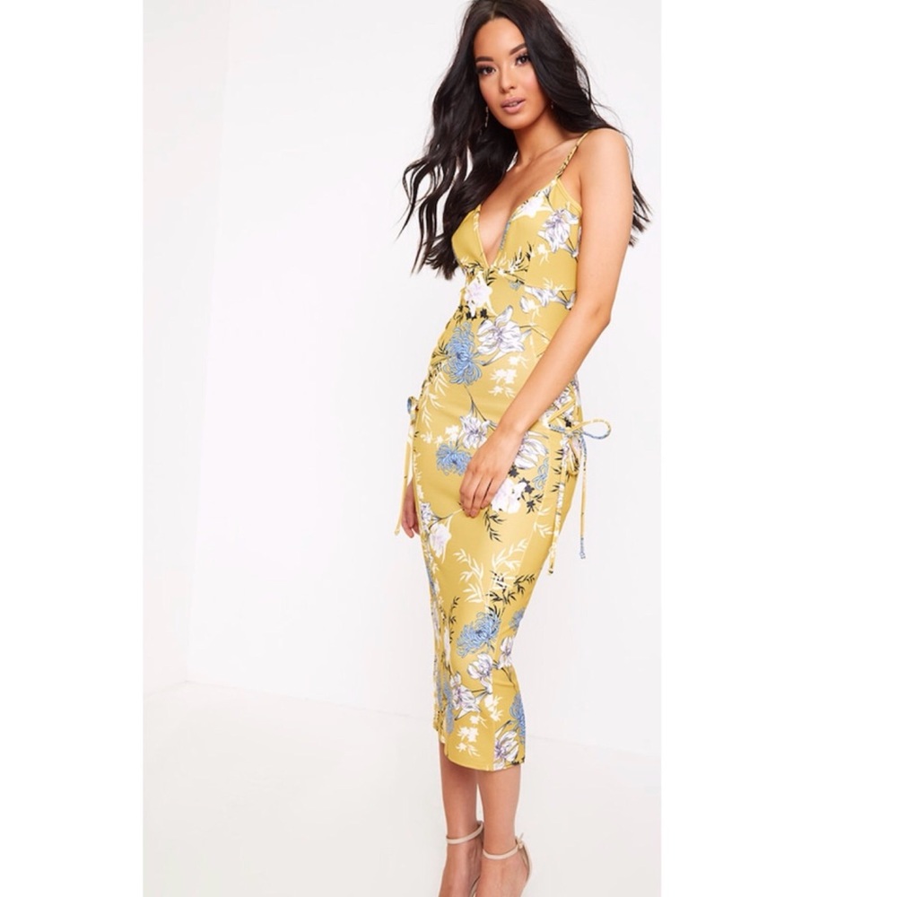 Yellow Floral Midi Dress